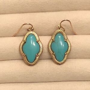 Turquoise and Gold Tone Drop Earrings | 1.5” Length